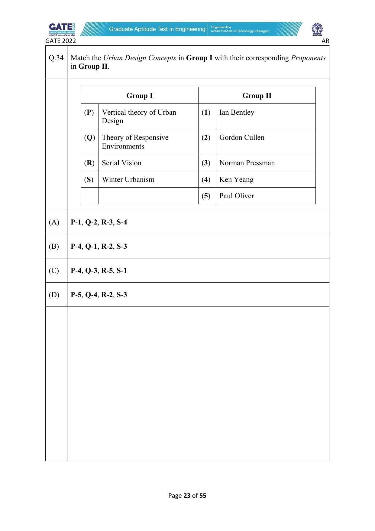 GATE 2022 Architecture and Planning (AR) Question Paper - Page 23