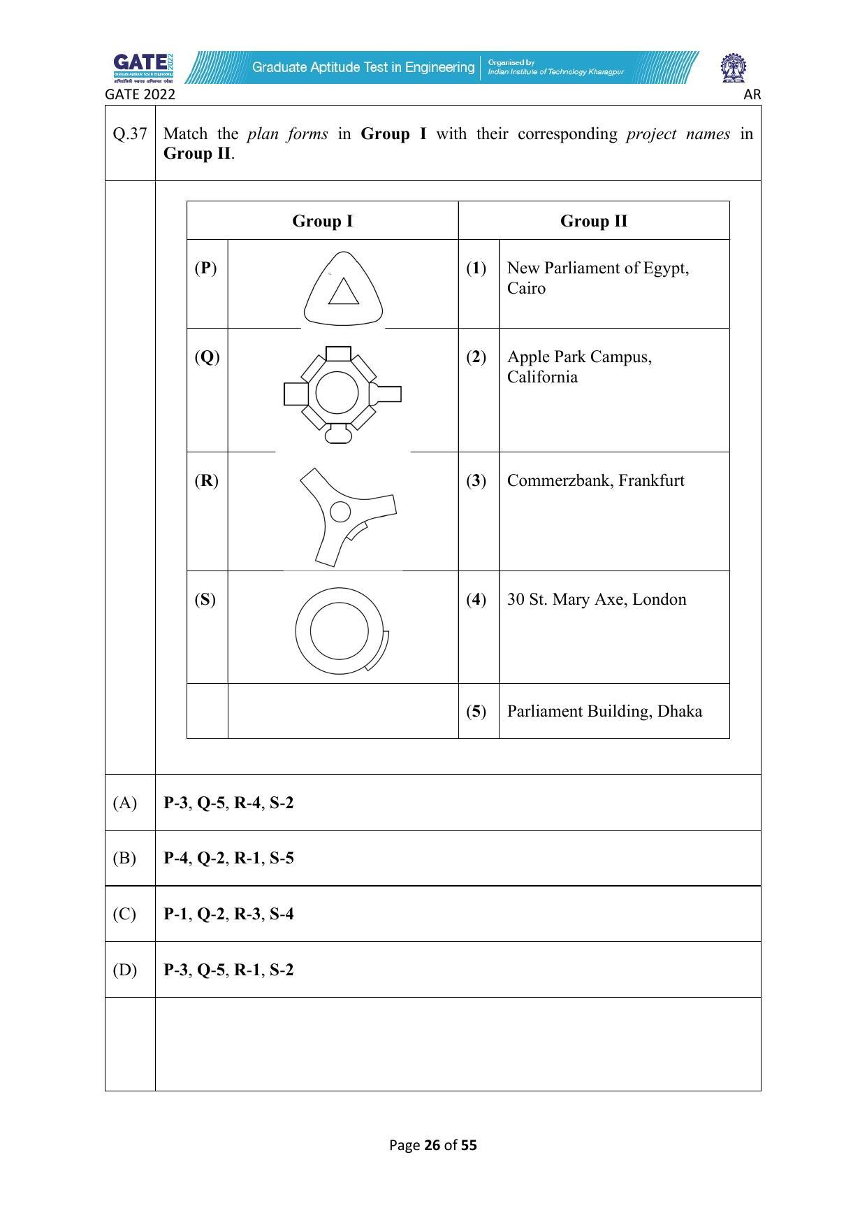 GATE 2022 Architecture and Planning (AR) Question Paper - Page 26