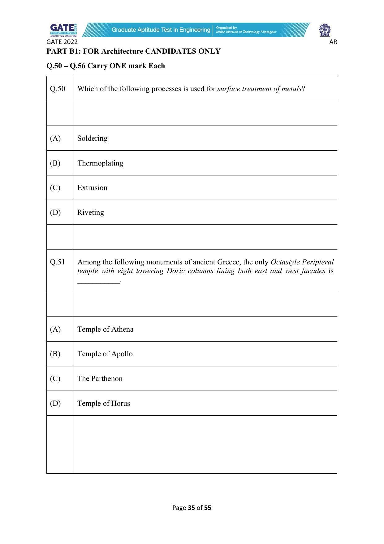 GATE 2022 Architecture and Planning (AR) Question Paper - Page 35