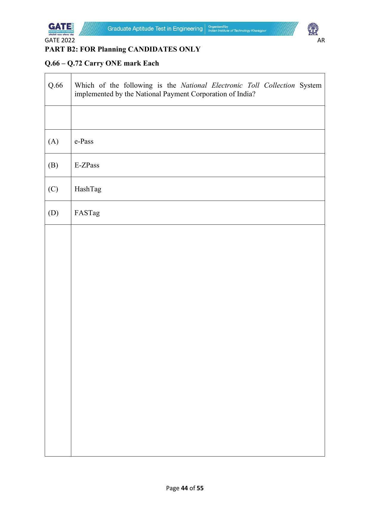 GATE 2022 Architecture and Planning (AR) Question Paper - Page 44