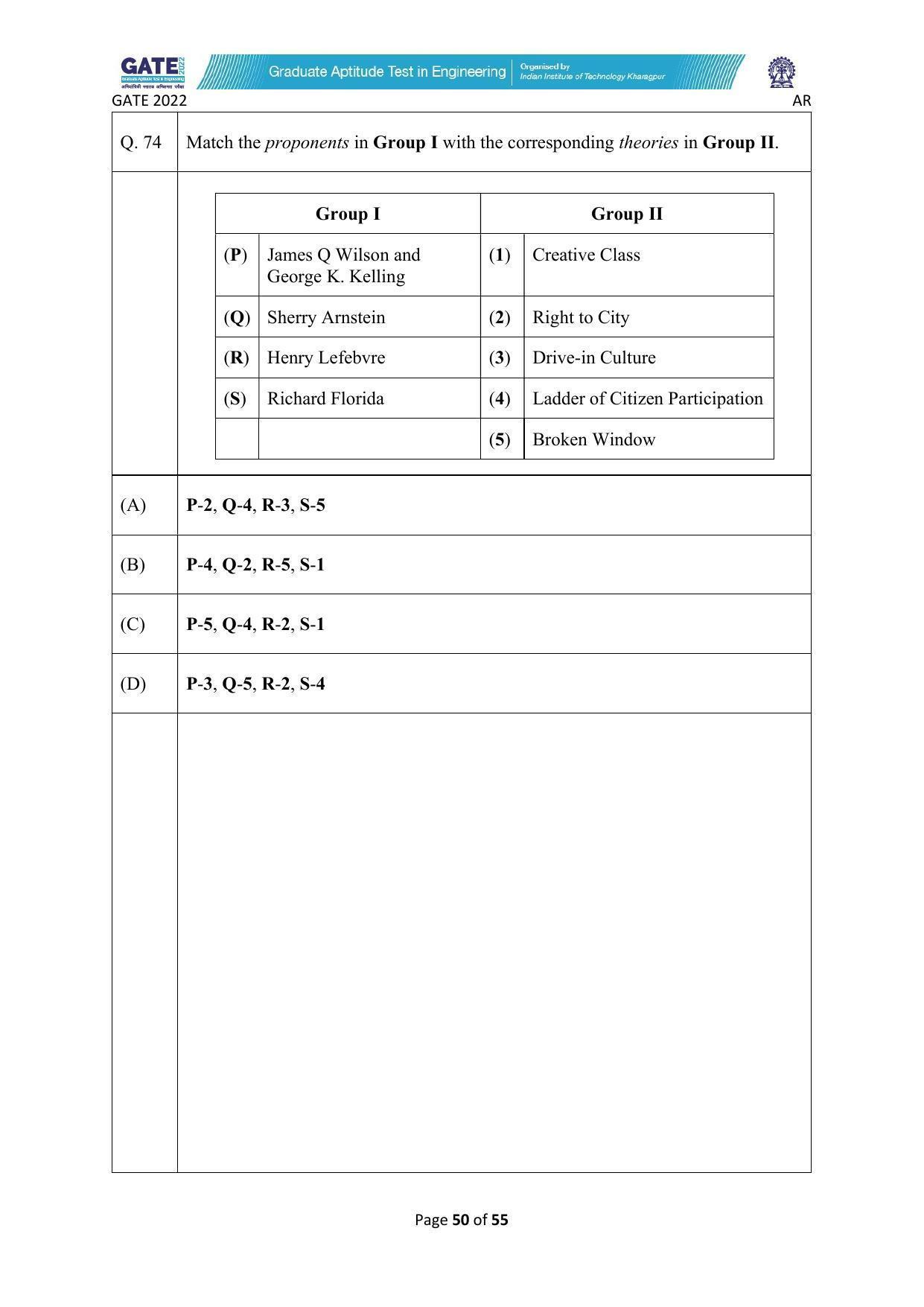 GATE 2022 Architecture and Planning (AR) Question Paper - Page 50