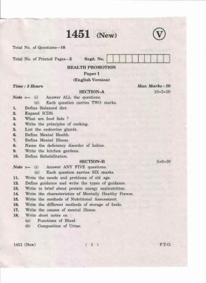 AP Inter 1st Year Health Promotion-I (New) May-2019-Vocational Question Paper