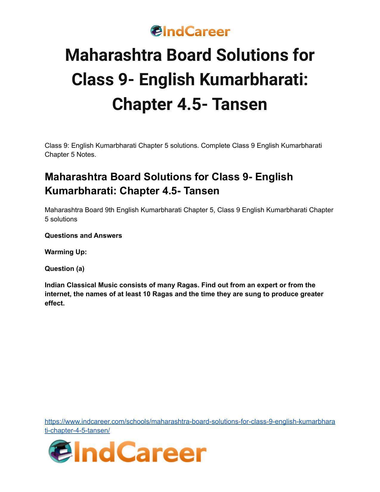 Maharashtra Board Solutions for Class 9- English Kumarbharati: Chapter 4.5- Tansen - Page 2