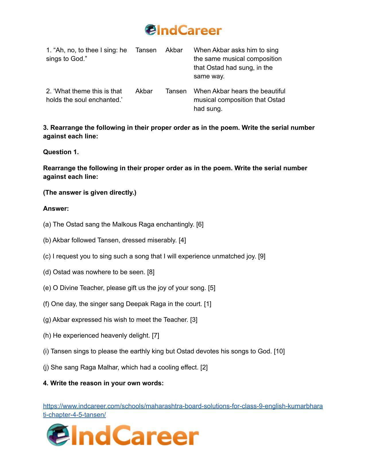 Maharashtra Board Solutions for Class 9- English Kumarbharati: Chapter 4.5- Tansen - Page 7