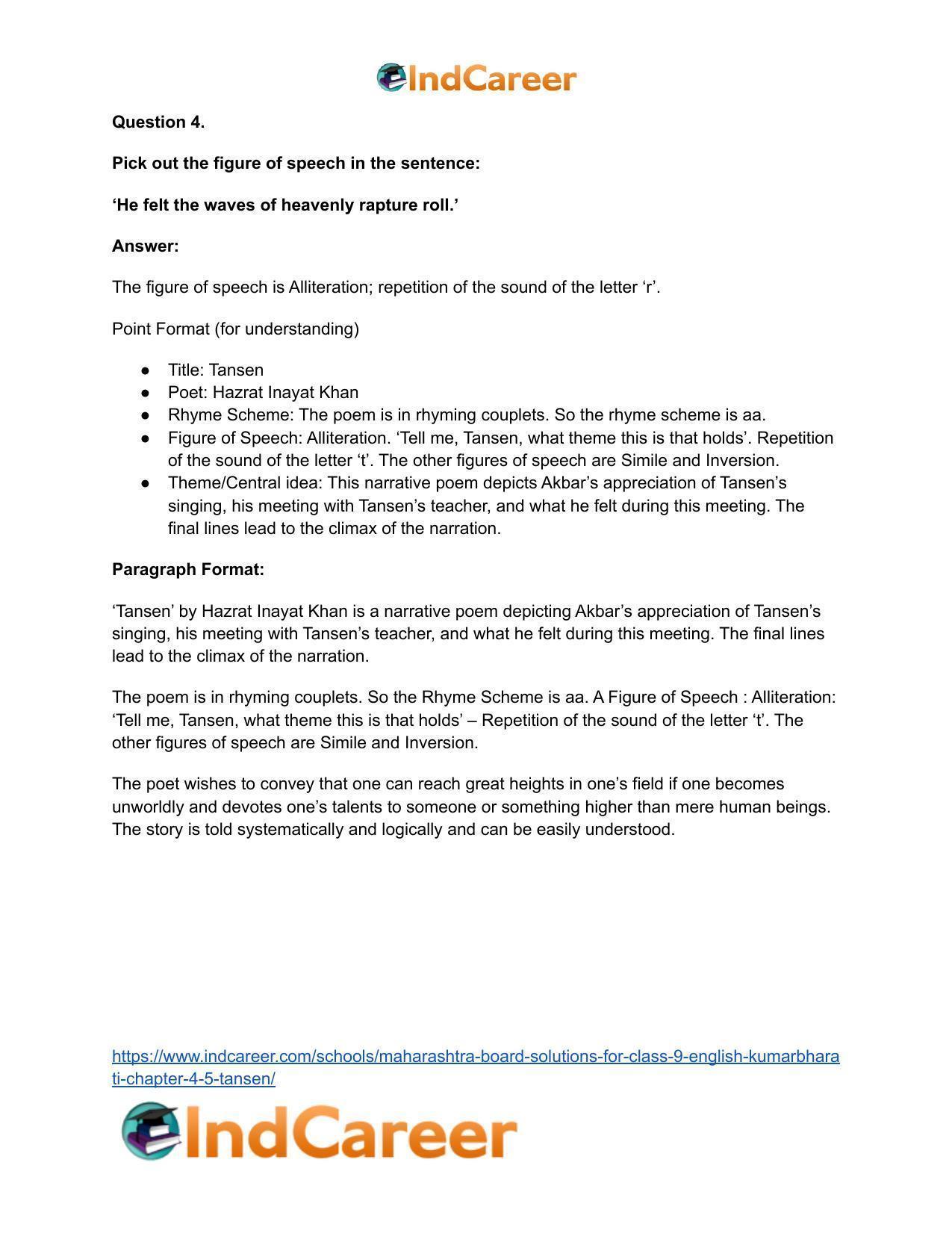 Maharashtra Board Solutions for Class 9- English Kumarbharati: Chapter 4.5- Tansen - Page 13