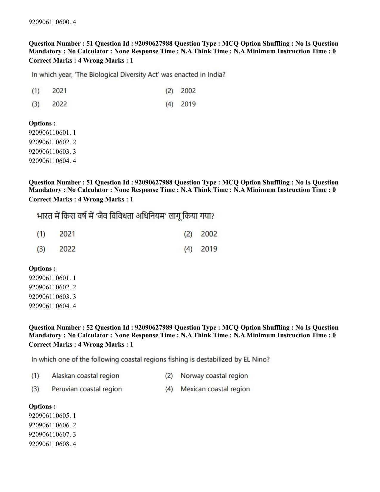 CUET PG 2023: COQP02 – Applied Geography and Geoinformatics (Hin) - Shift 1 (26-06-2023) Question Paper - Page 46