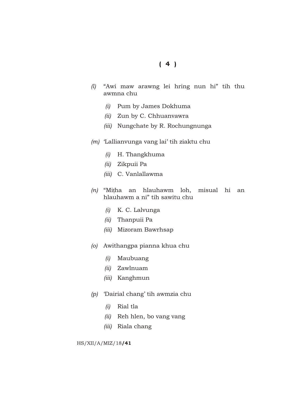 Meghalaya Board (MBOSE) Class 12 MIZO ( ELECTIVE ) 2018 Question Paper - Page 4