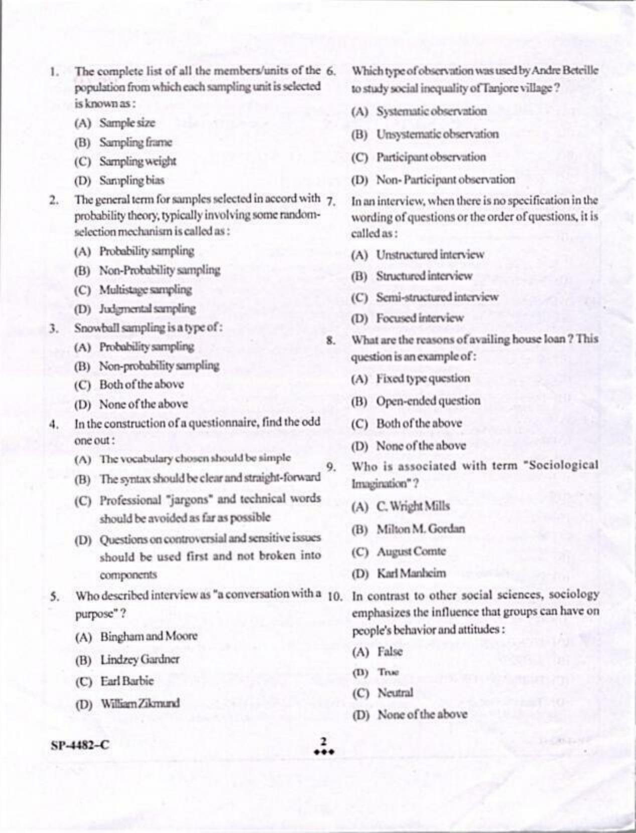 KUET 2024 M.A. Sociology Question Paper - Page 2