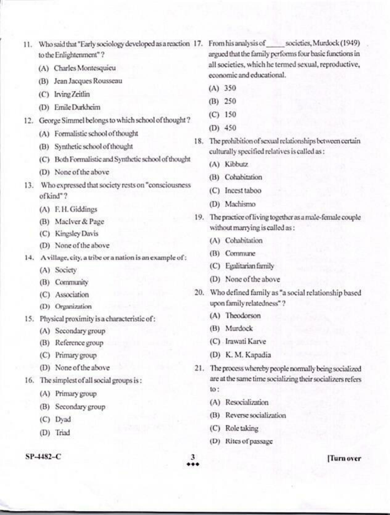 KUET 2024 M.A. Sociology Question Paper - Page 3