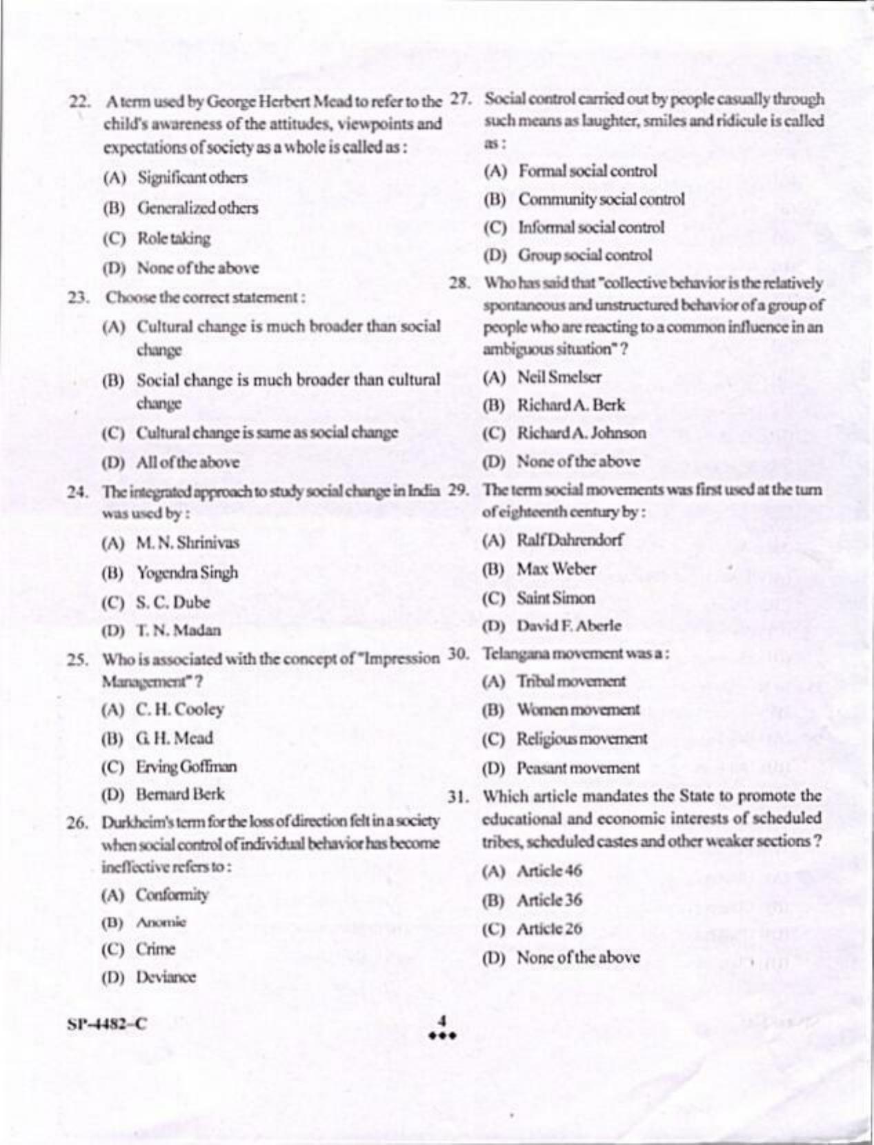 KUET 2024 M.A. Sociology Question Paper - Page 4