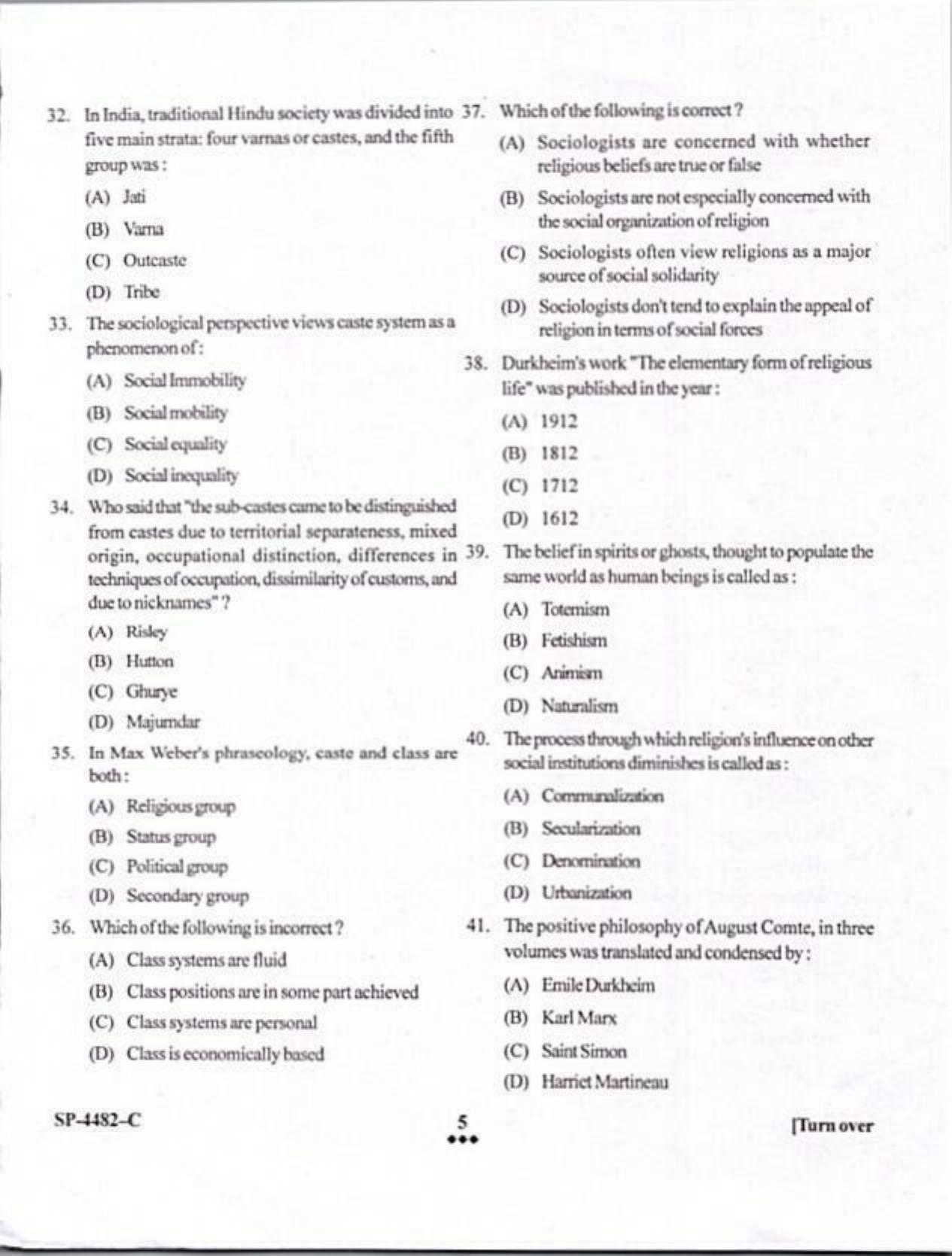 KUET 2024 M.A. Sociology Question Paper - Page 5