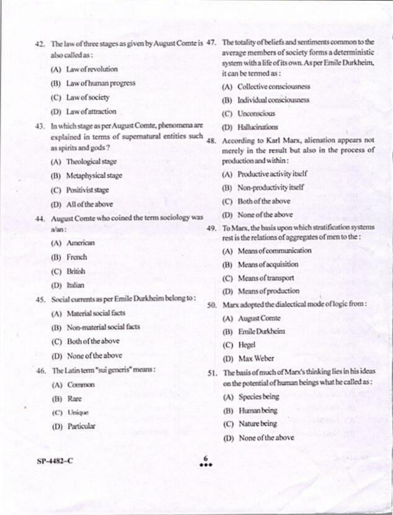 KUET 2024 M.A. Sociology Question Paper - Page 6