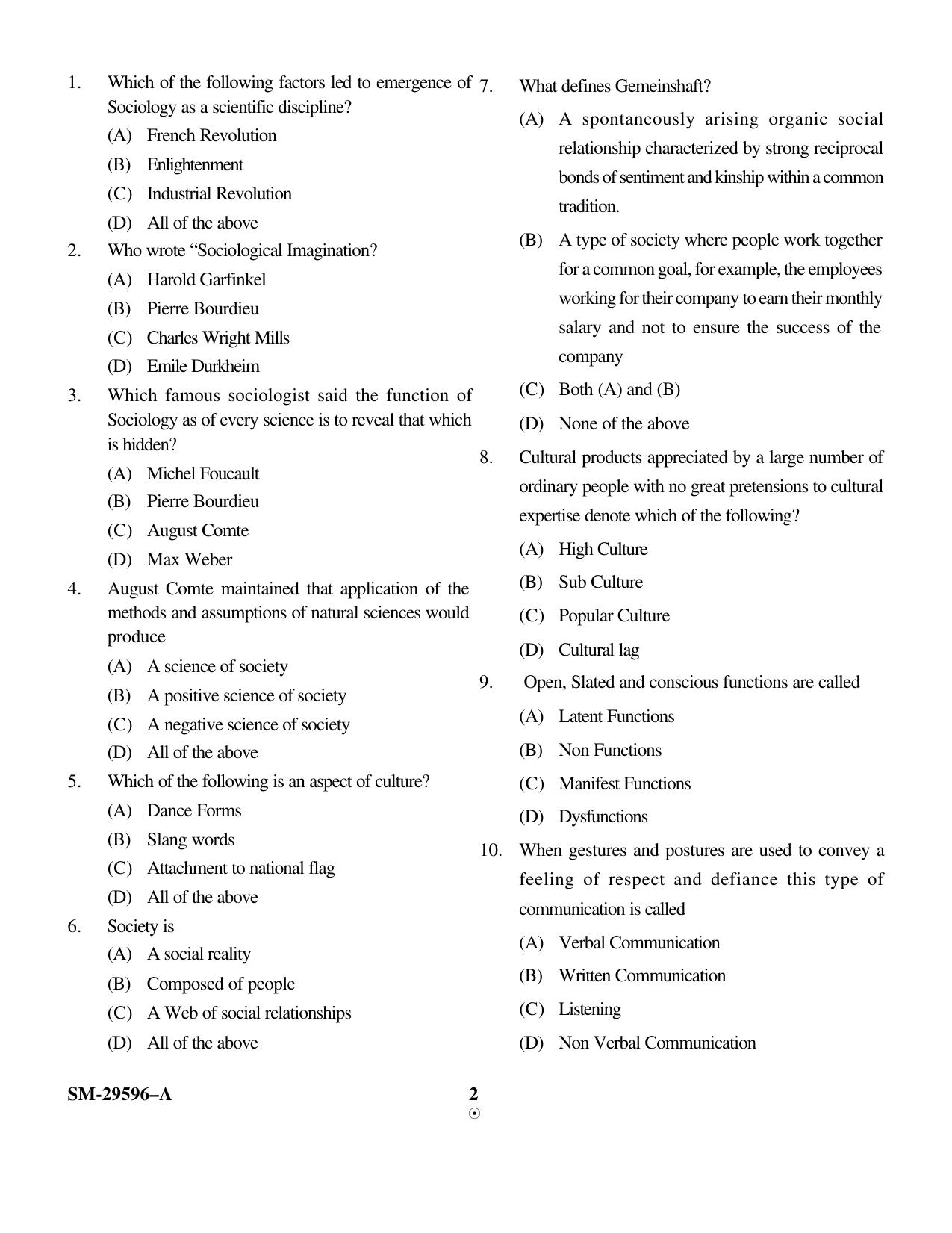KUET 2024 M.A. Sociology Question Paper - Page 9