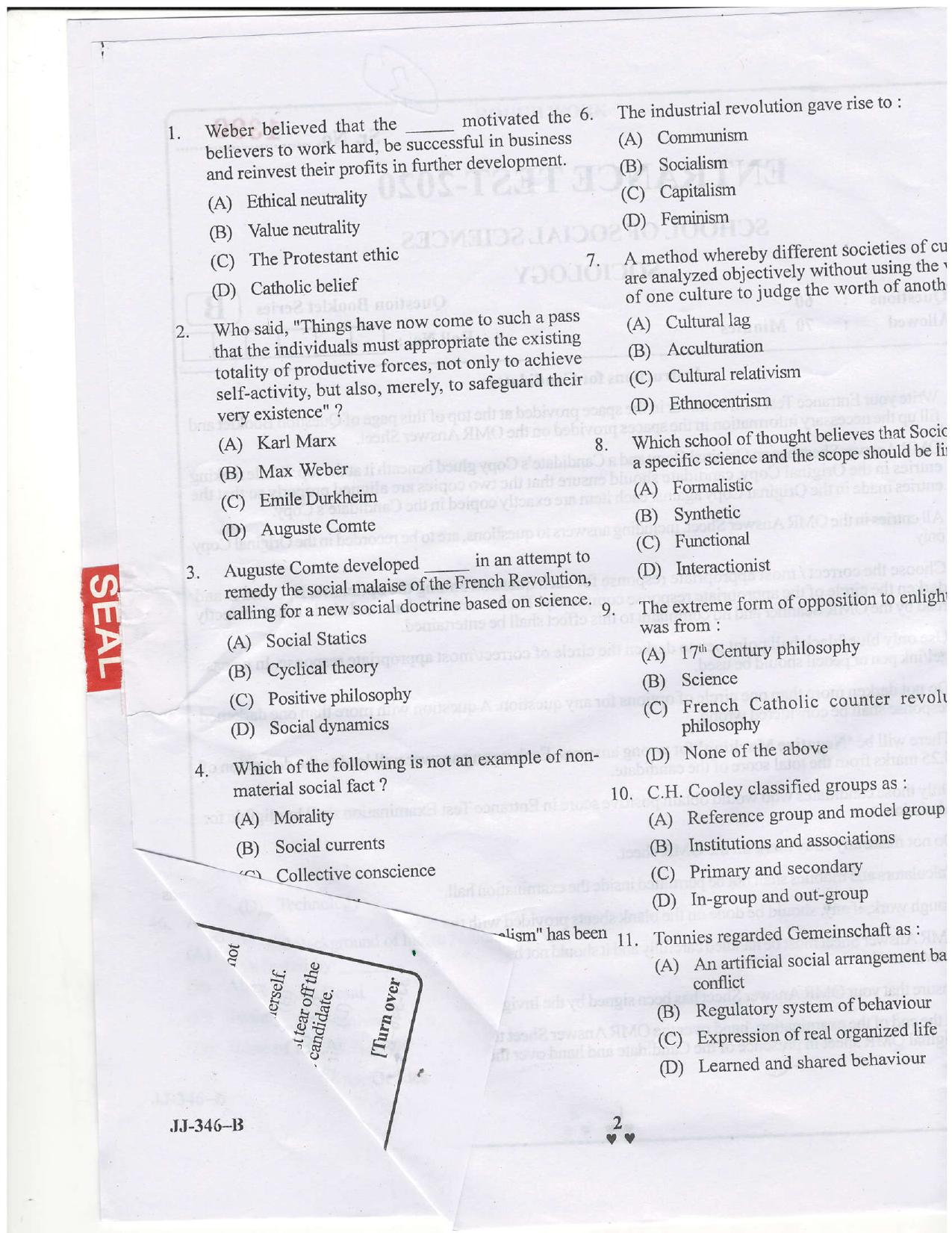 KUET 2024 M.A. Sociology Question Paper - Page 17