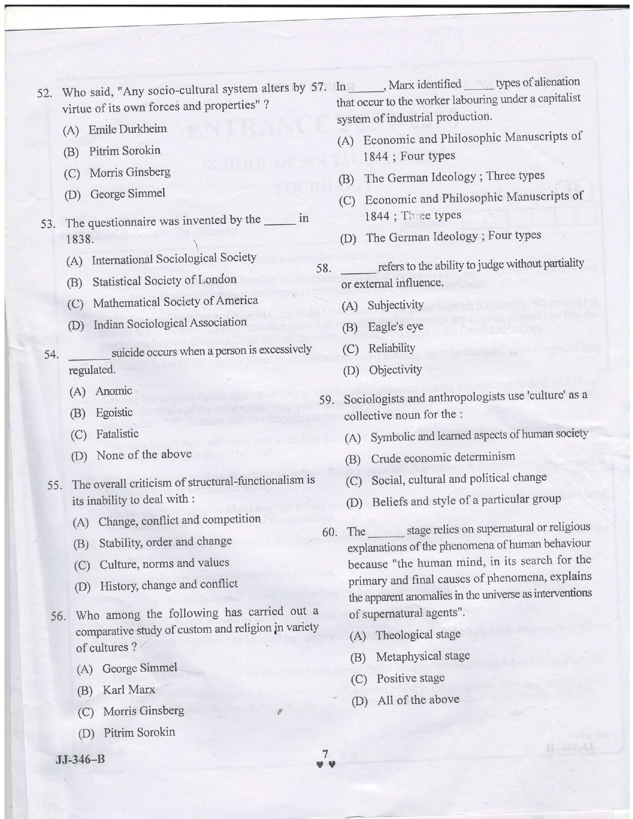 KUET 2024 M.A. Sociology Question Paper - Page 22