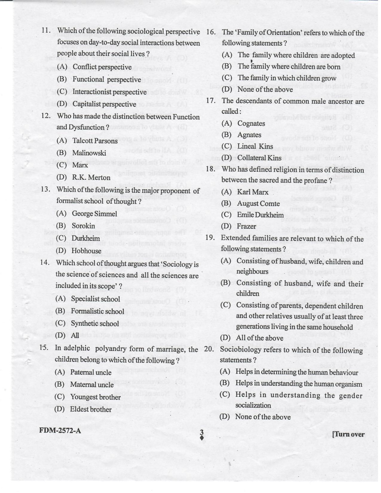 KUET 2024 M.A. Sociology Question Paper - Page 31