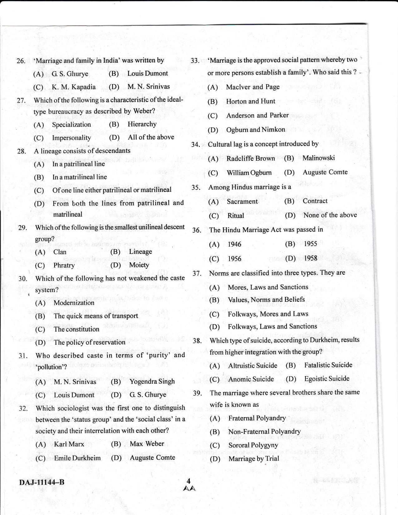 KUET 2024 M.A. Sociology Question Paper - Page 39