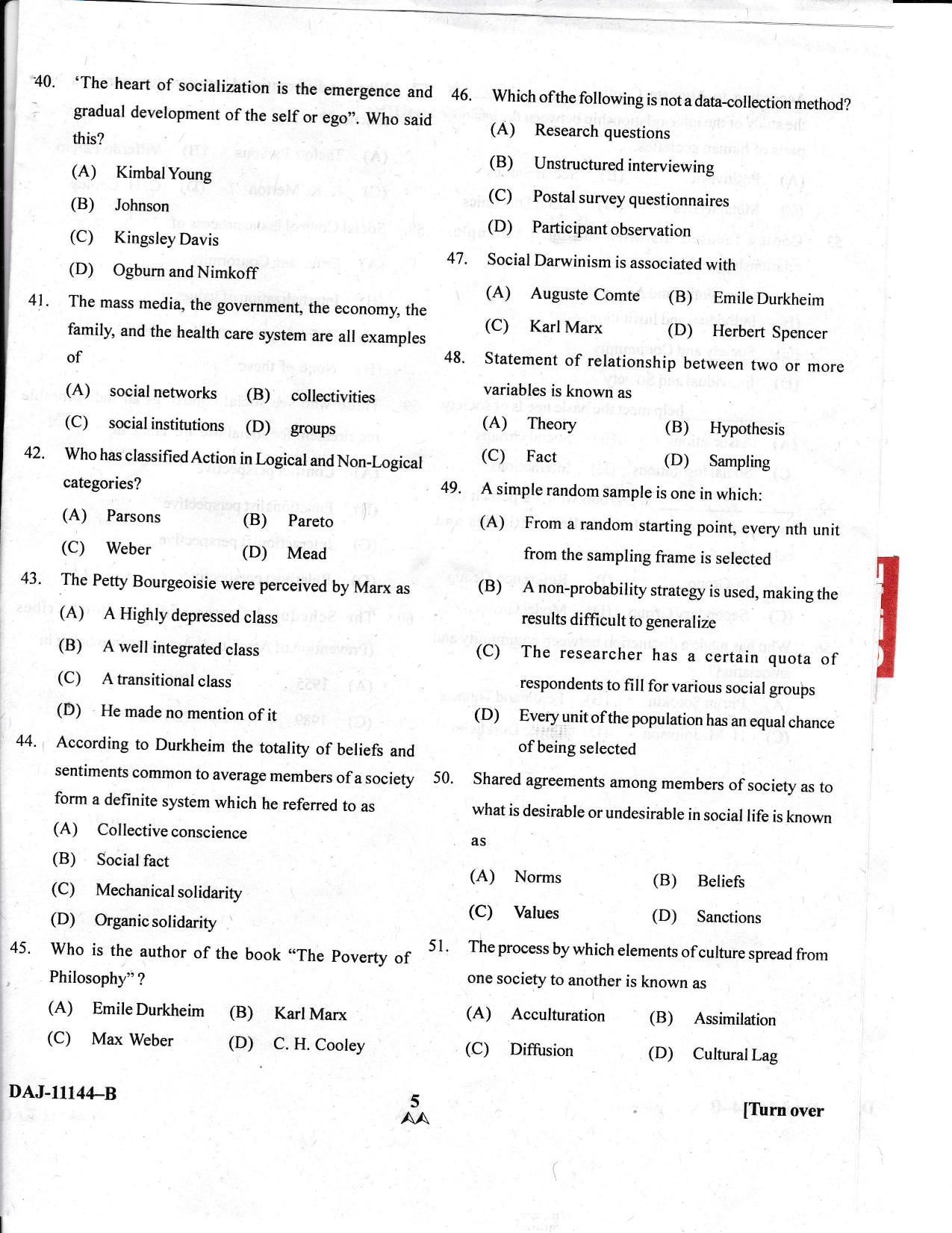KUET 2024 M.A. Sociology Question Paper - Page 40