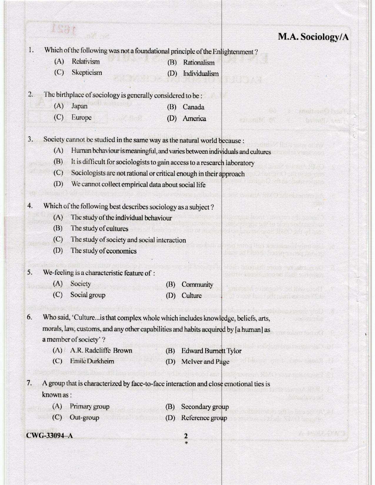 KUET 2024 M.A. Sociology Question Paper - Page 43