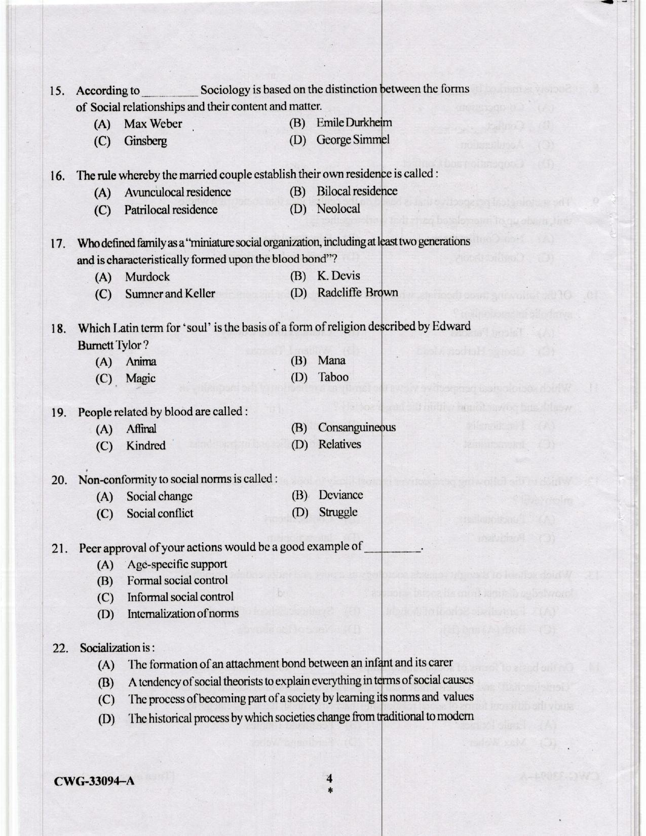KUET 2024 M.A. Sociology Question Paper - Page 45