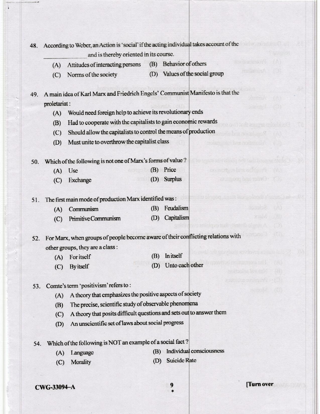KUET 2024 M.A. Sociology Question Paper - Page 50