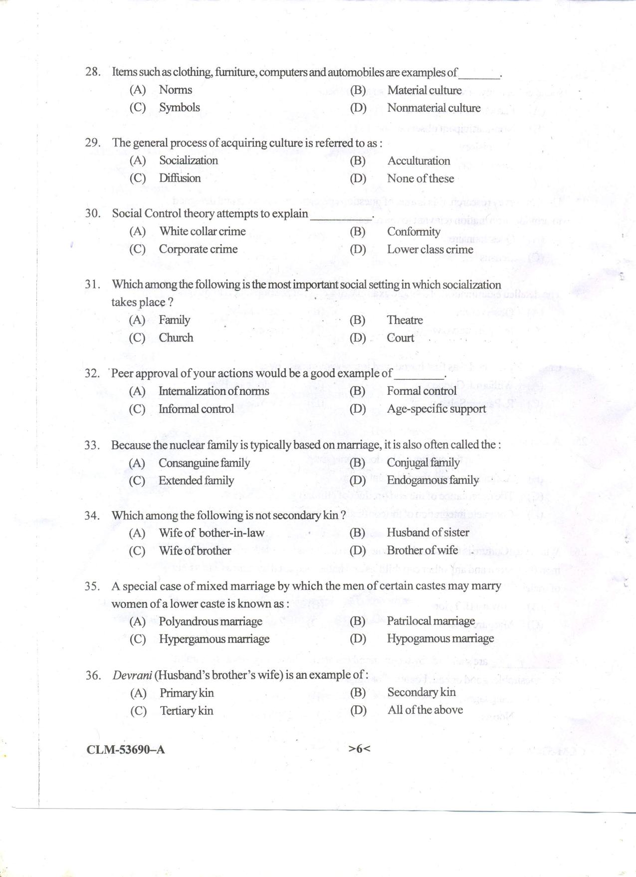 KUET 2024 M.A. Sociology Question Paper - Page 56