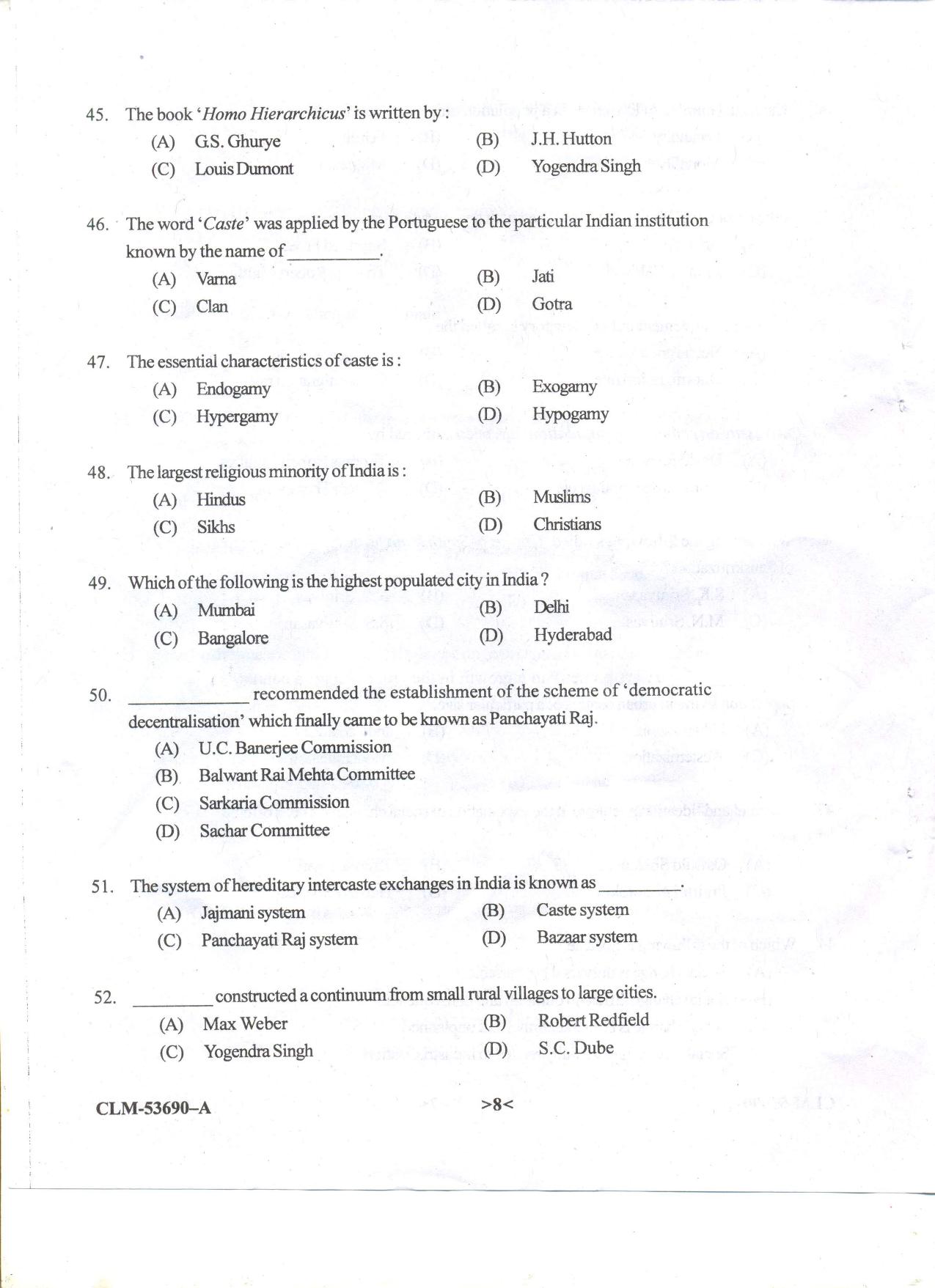 KUET 2024 M.A. Sociology Question Paper - Page 58