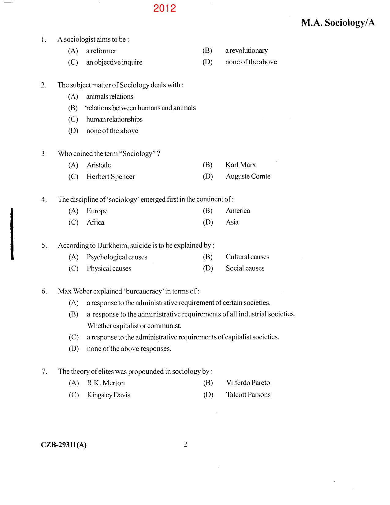 KUET 2024 M.A. Sociology Question Paper - Page 68