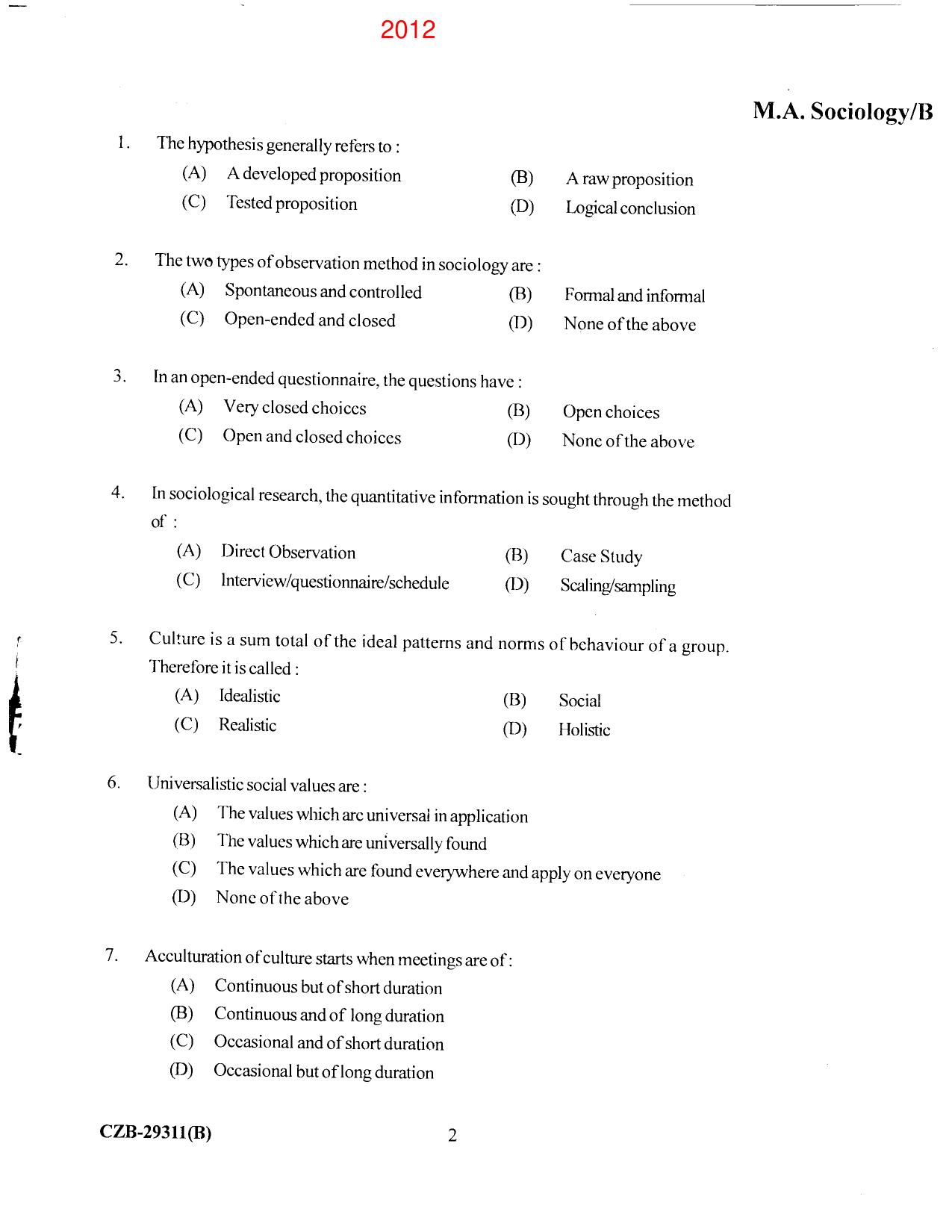 KUET 2024 M.A. Sociology Question Paper - Page 77