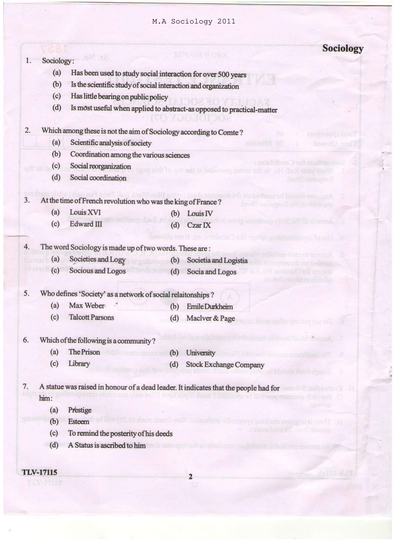 KUET 2024 M.A. Sociology Question Paper - Page 86