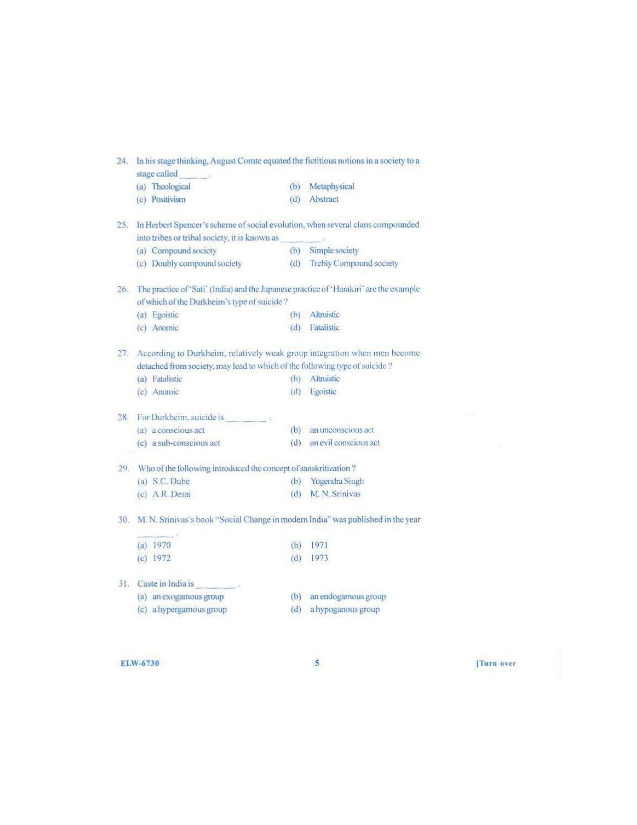 KUET 2024 M.A. Sociology Question Paper - Page 99