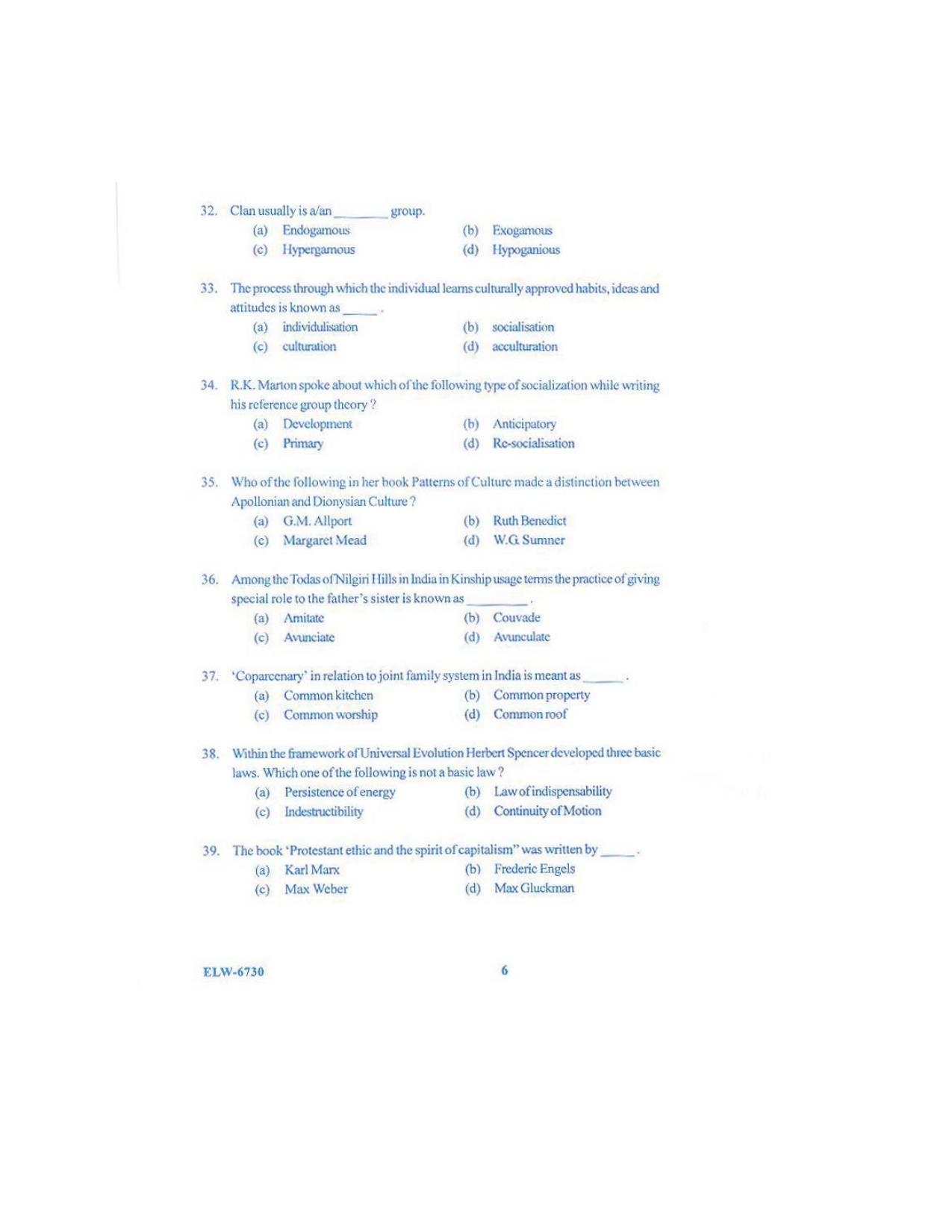 KUET 2024 M.A. Sociology Question Paper - Page 100