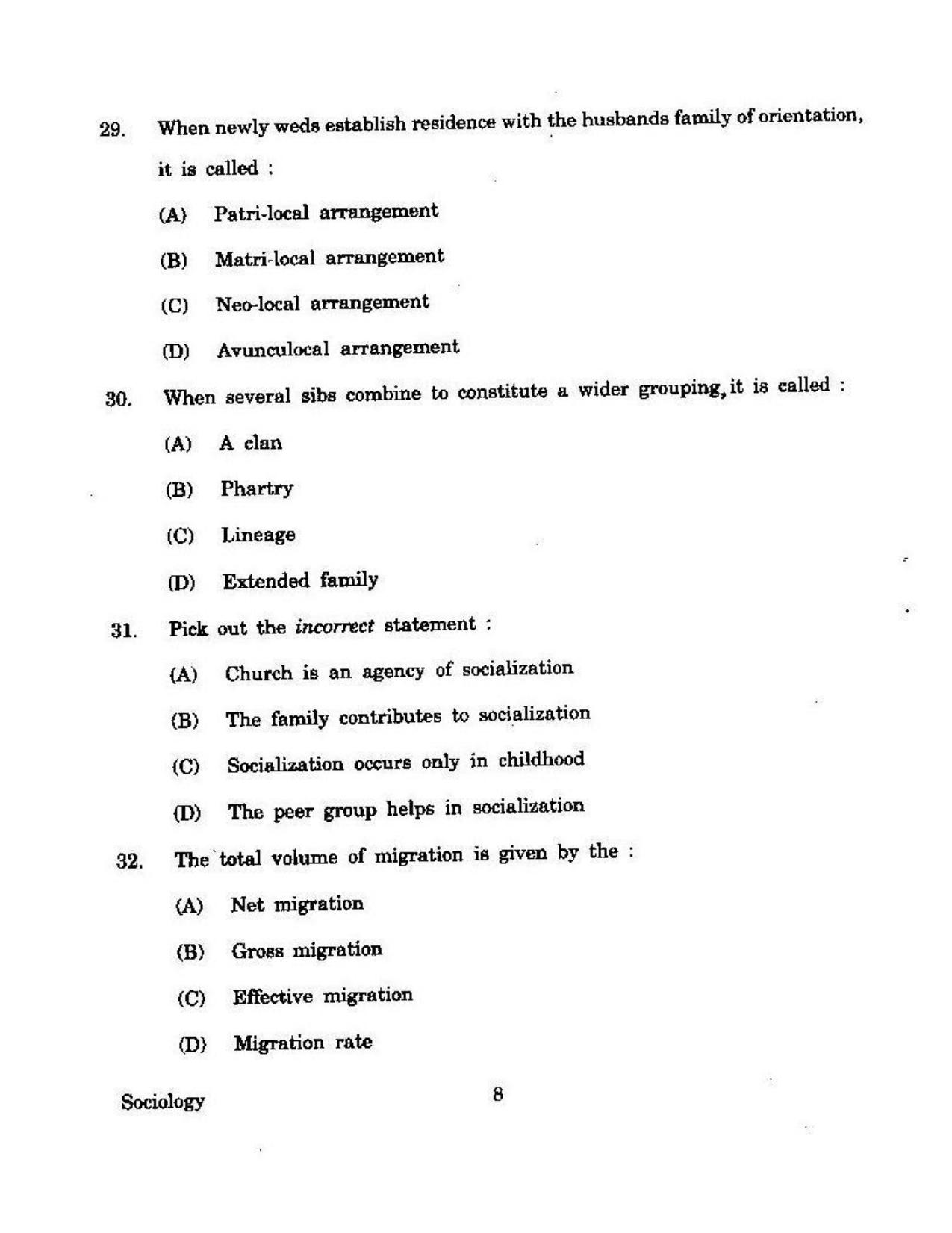 KUET 2024 M.A. Sociology Question Paper - Page 111
