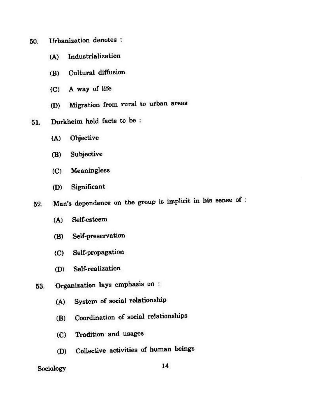 KUET 2024 M.A. Sociology Question Paper - Page 117