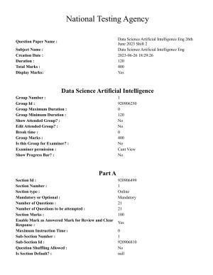 CUET PG 2023: MTQP04 – Data Science, Artifical Intelligence, Cyber Security & Computer Science (Eng) - Shift 2 (26-06-2023) Question Paper
