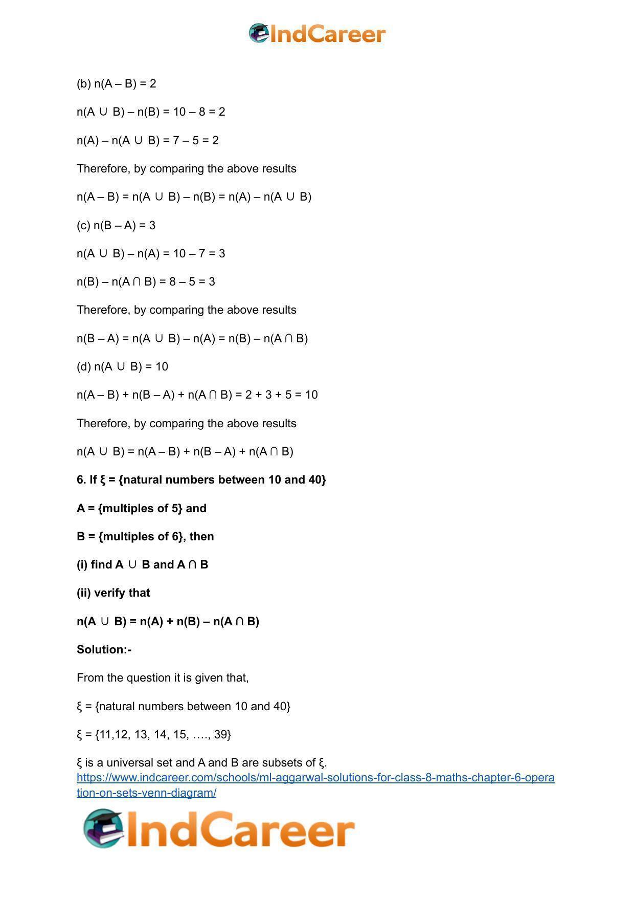 ML Aggarwal Solutions for Class 8 Maths Chapter 6- Operation On Sets Venn Diagram - Page 8