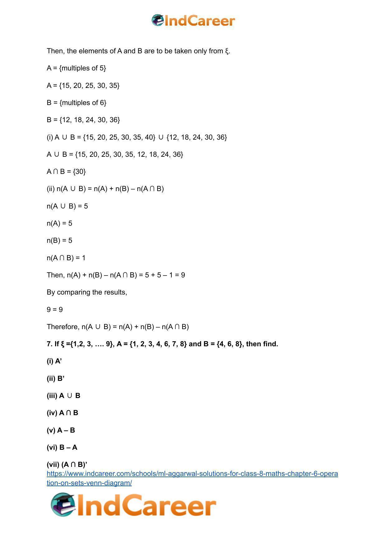 ML Aggarwal Solutions for Class 8 Maths Chapter 6- Operation On Sets Venn Diagram - Page 9