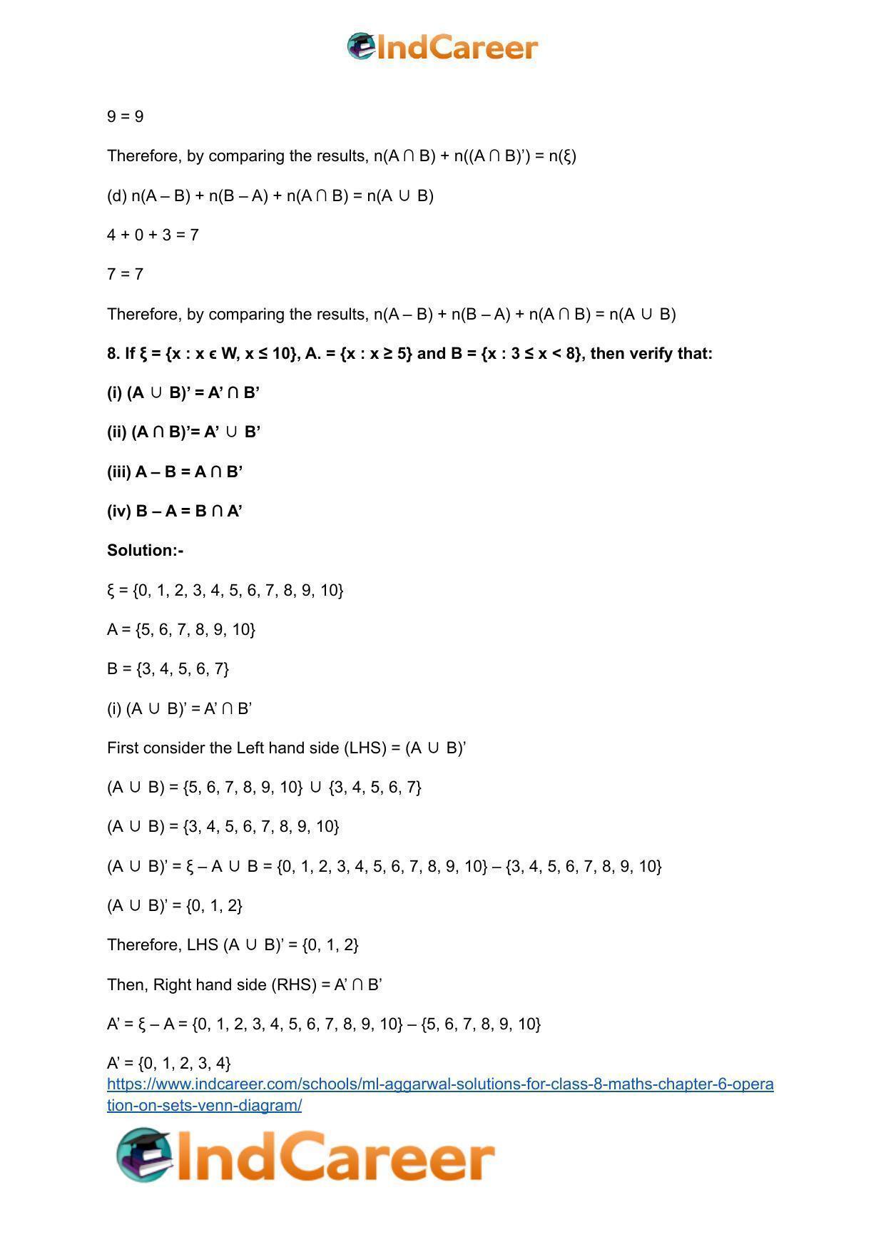 ML Aggarwal Solutions for Class 8 Maths Chapter 6- Operation On Sets Venn Diagram - Page 12