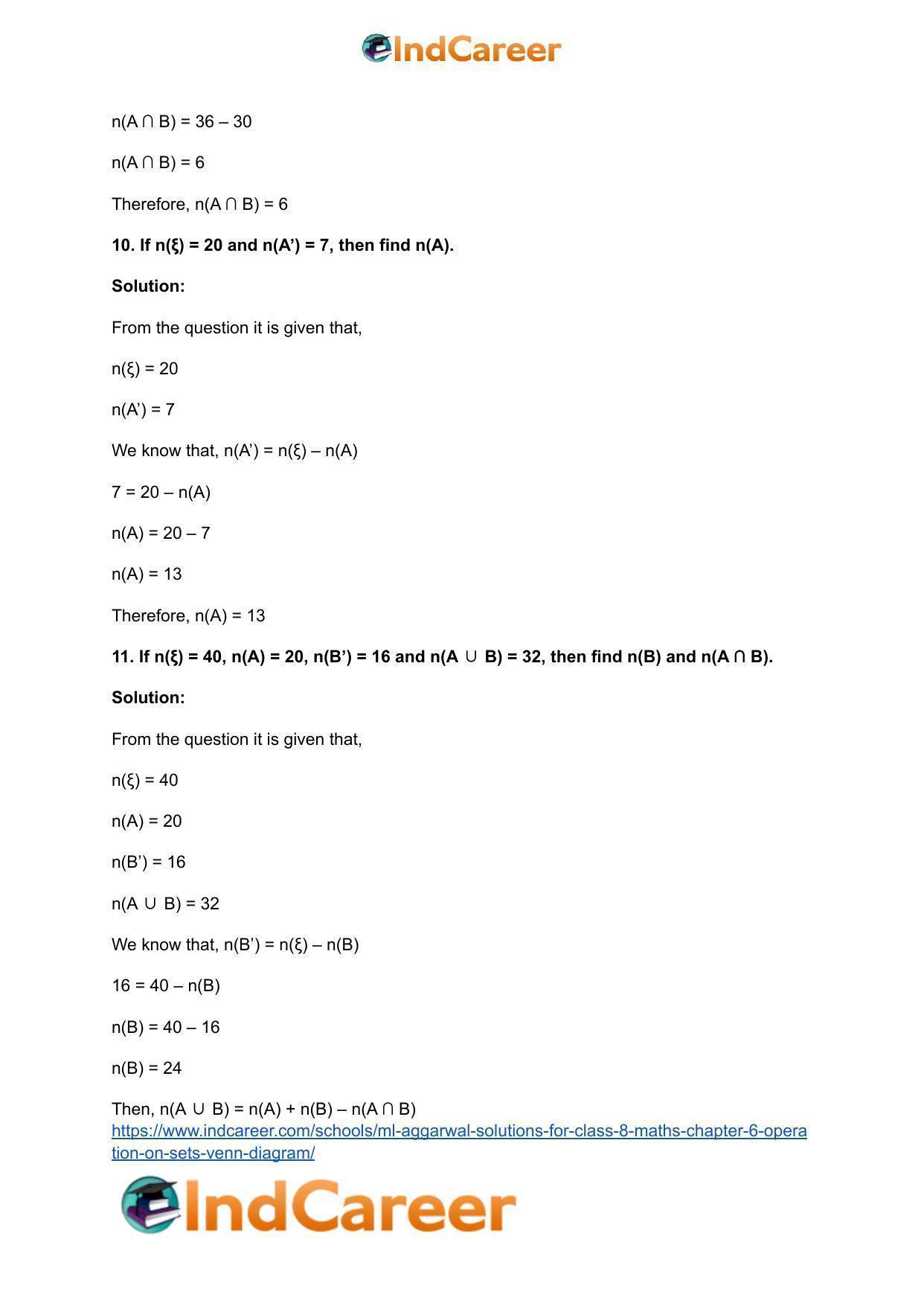 ML Aggarwal Solutions for Class 8 Maths Chapter 6- Operation On Sets Venn Diagram - Page 15