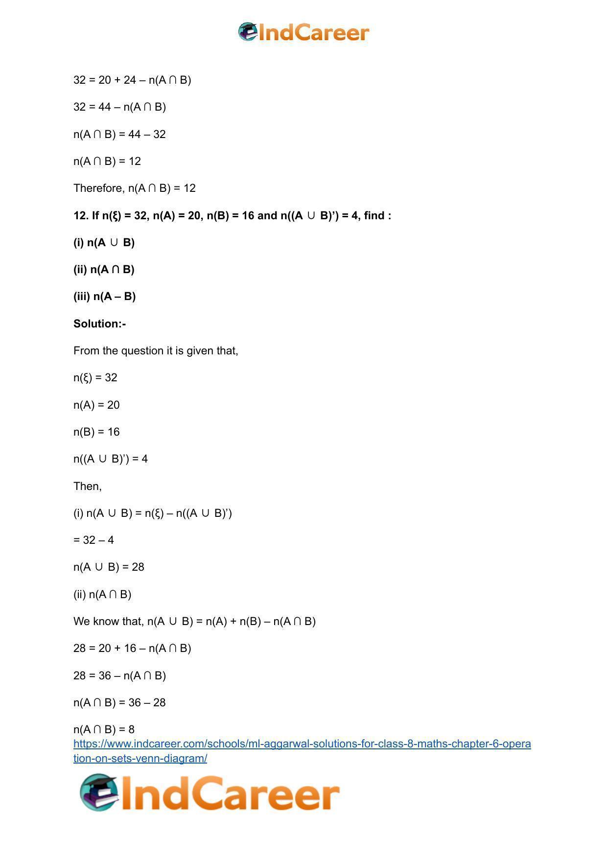 ML Aggarwal Solutions for Class 8 Maths Chapter 6- Operation On Sets Venn Diagram - Page 16