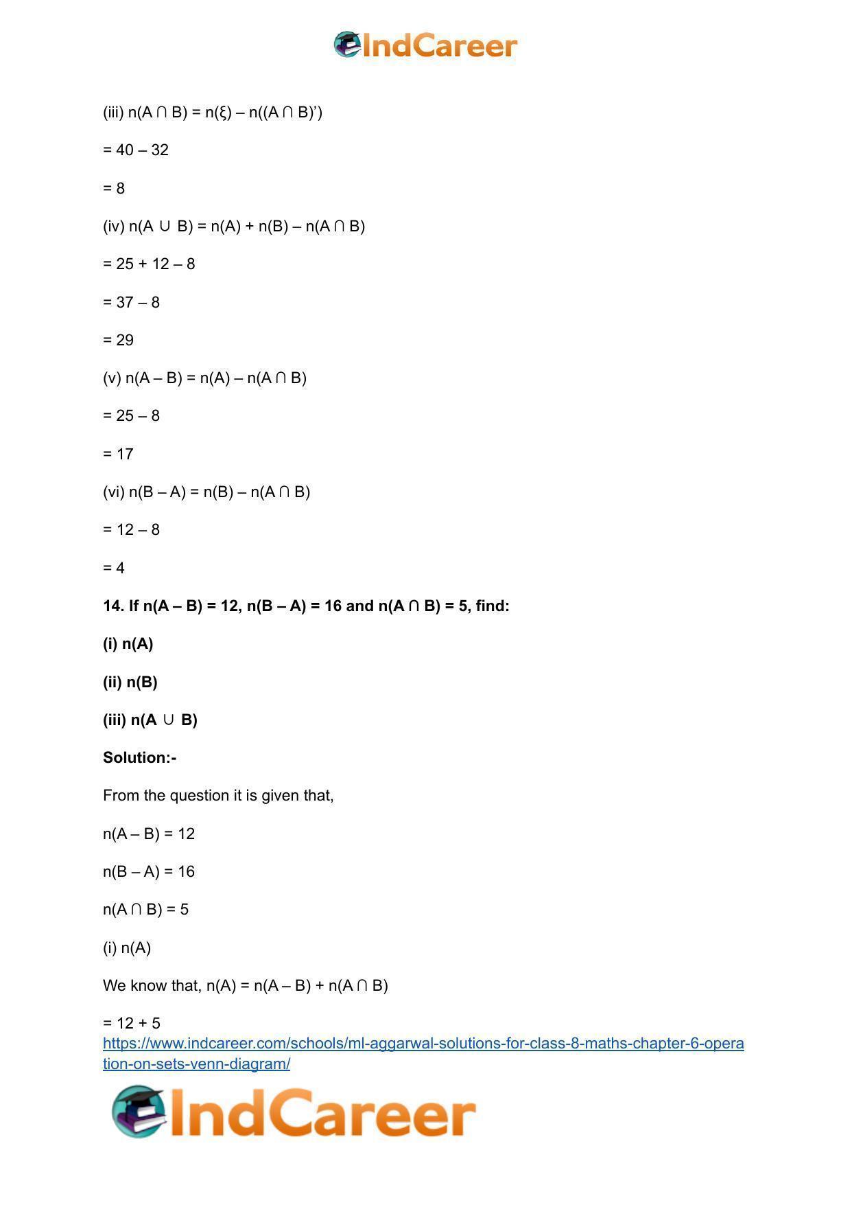 ML Aggarwal Solutions for Class 8 Maths Chapter 6- Operation On Sets Venn Diagram - Page 18