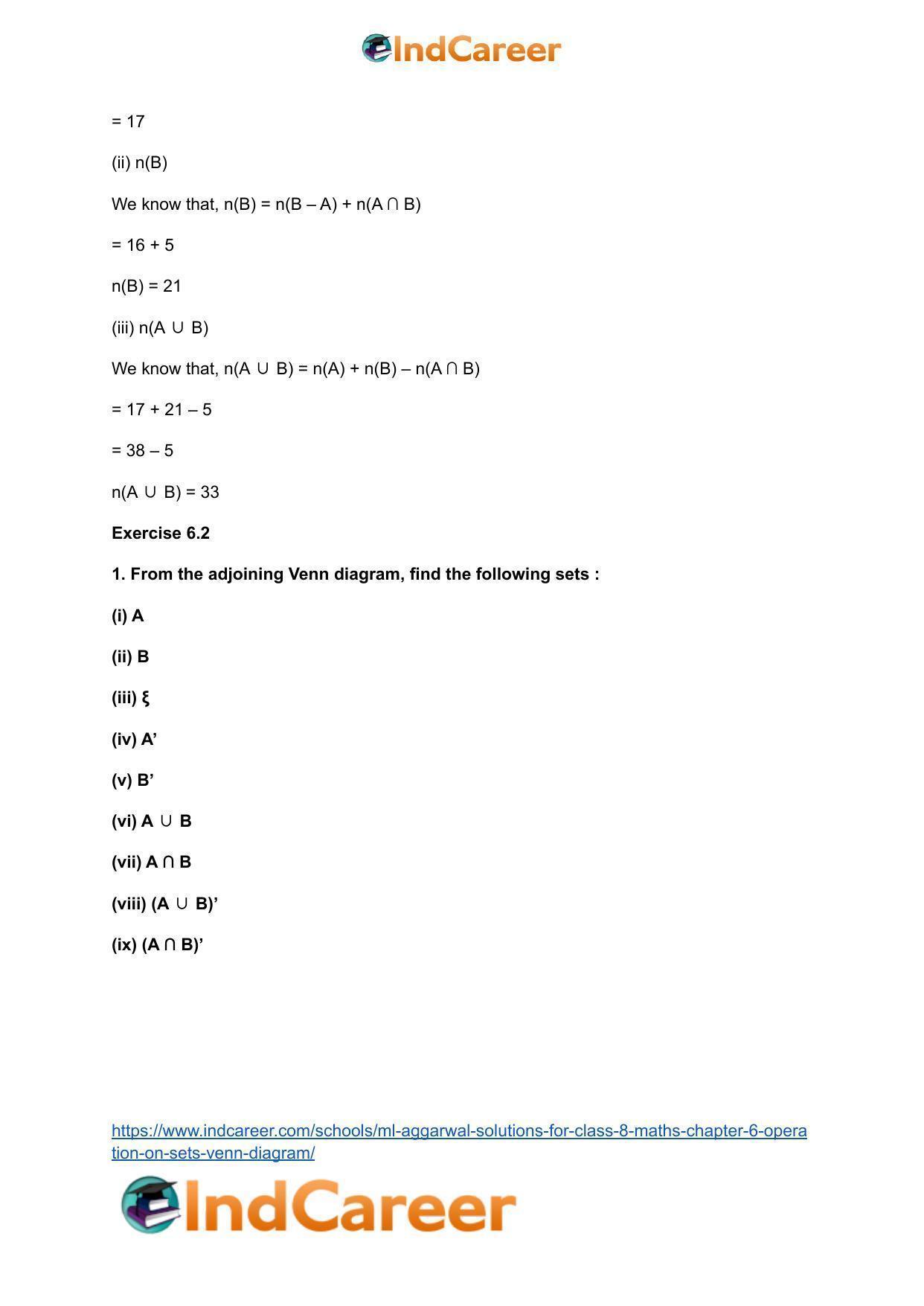 ML Aggarwal Solutions for Class 8 Maths Chapter 6- Operation On Sets Venn Diagram - Page 19