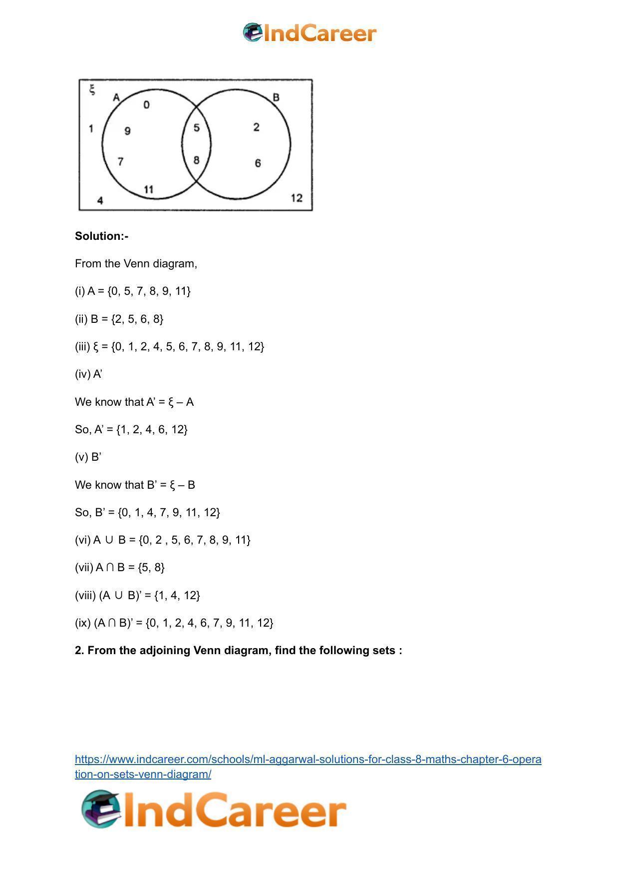 ML Aggarwal Solutions for Class 8 Maths Chapter 6- Operation On Sets Venn Diagram - Page 20