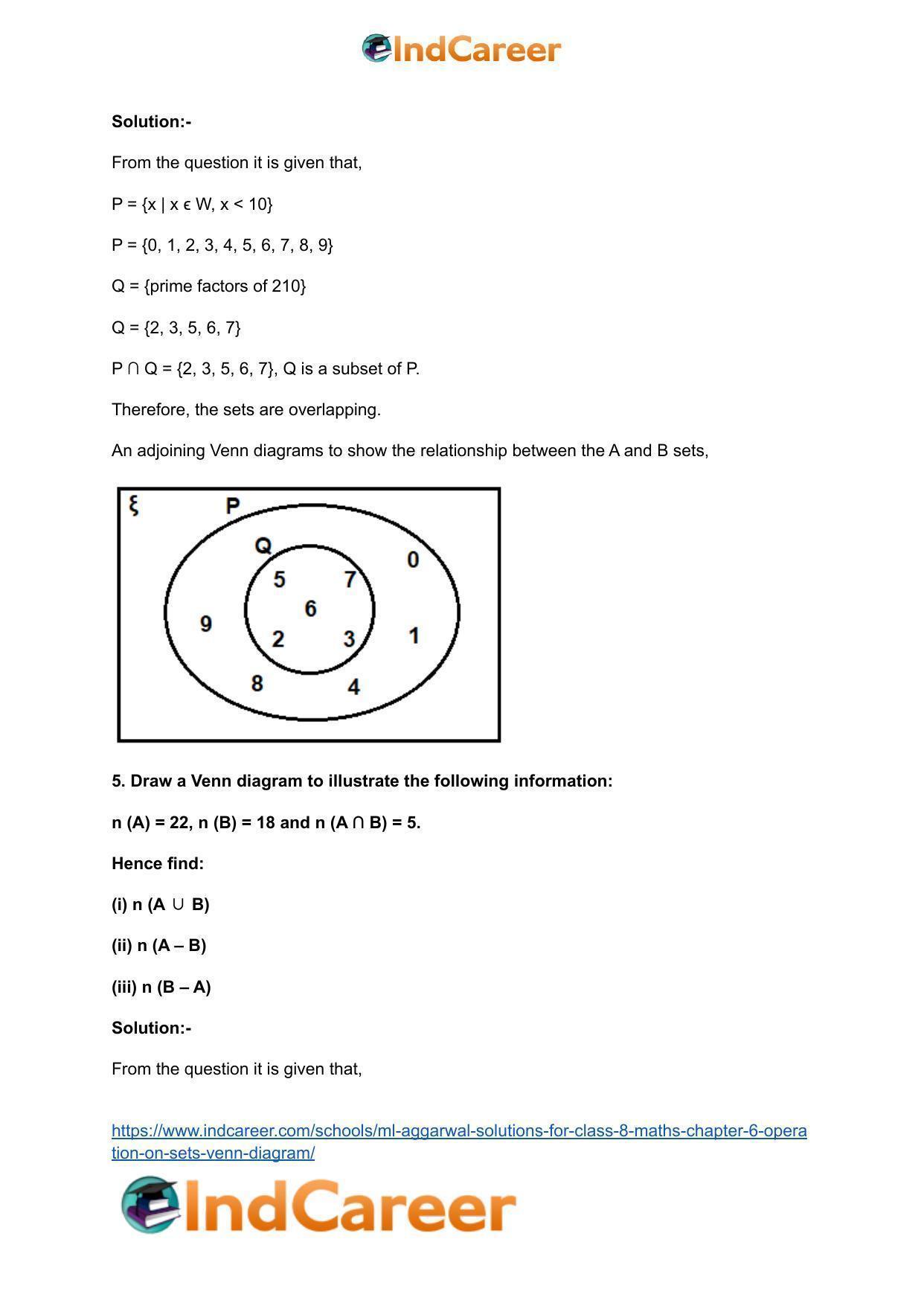 ML Aggarwal Solutions for Class 8 Maths Chapter 6- Operation On Sets Venn Diagram - Page 25