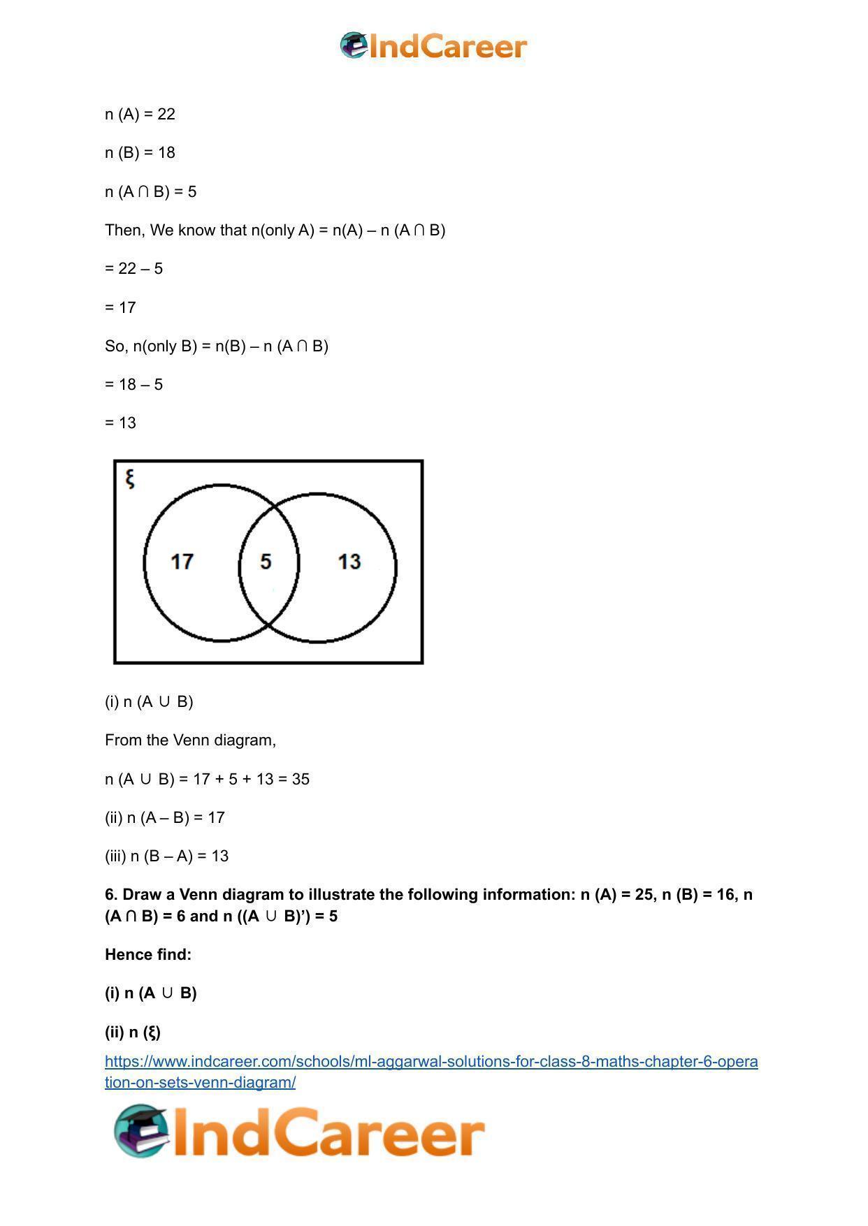 ML Aggarwal Solutions for Class 8 Maths Chapter 6- Operation On Sets Venn Diagram - Page 26