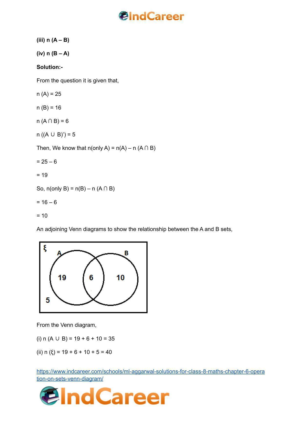 ML Aggarwal Solutions for Class 8 Maths Chapter 6- Operation On Sets Venn Diagram - Page 27