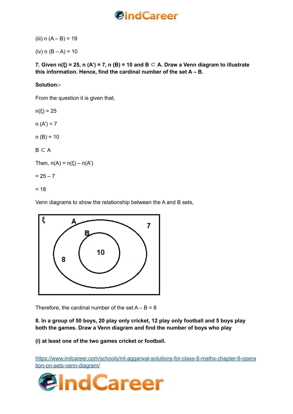 ML Aggarwal Solutions for Class 8 Maths Chapter 6- Operation On Sets Venn Diagram - Page 28