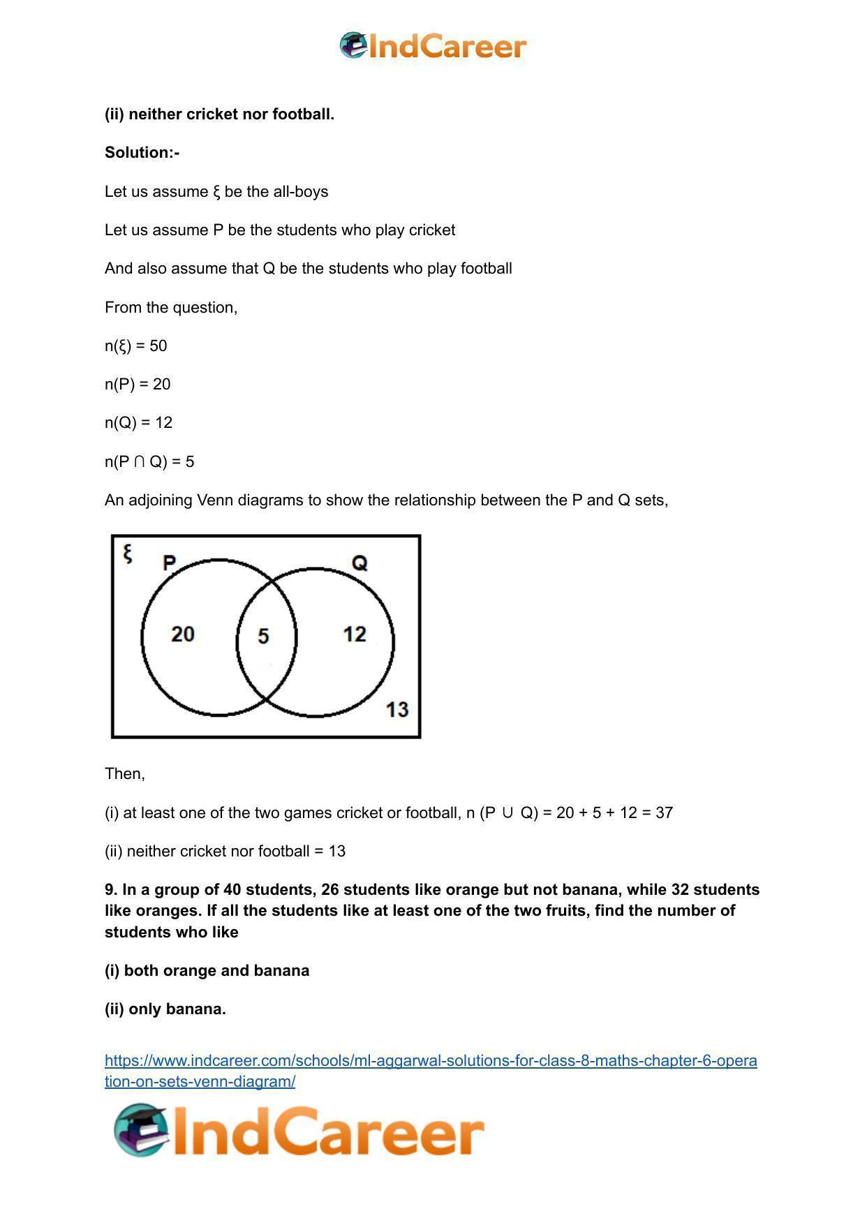 ML Aggarwal Solutions for Class 8 Maths Chapter 6- Operation On Sets Venn Diagram - Page 29