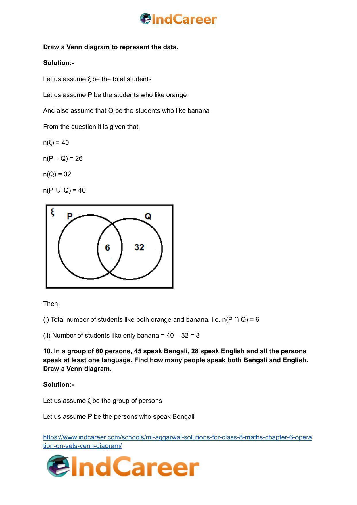 ML Aggarwal Solutions for Class 8 Maths Chapter 6- Operation On Sets Venn Diagram - Page 30