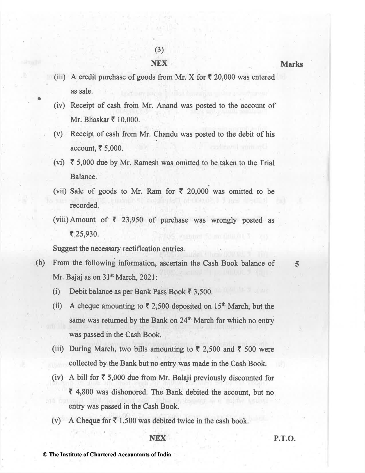 CA Foundation May 2021 Question Paper - Paper 1 (Principles and Practice of Accounting) - Page 3